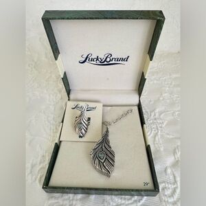 Lucky Brand Peacock Feather Turquoise Necklace & Ring Set! NWT